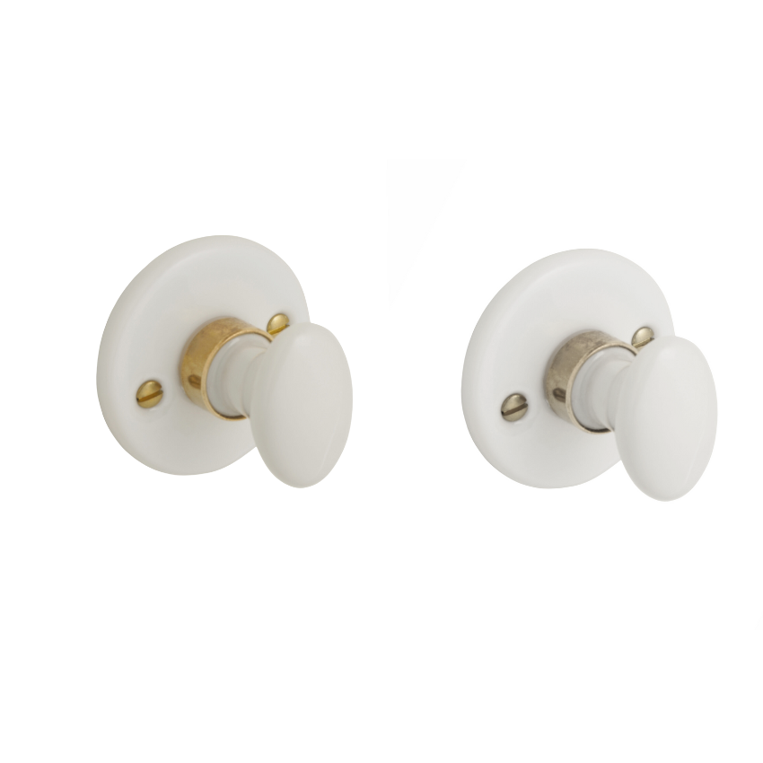 Paire de Boutons de Portes Olive Porcelaine de Limoges Blanc