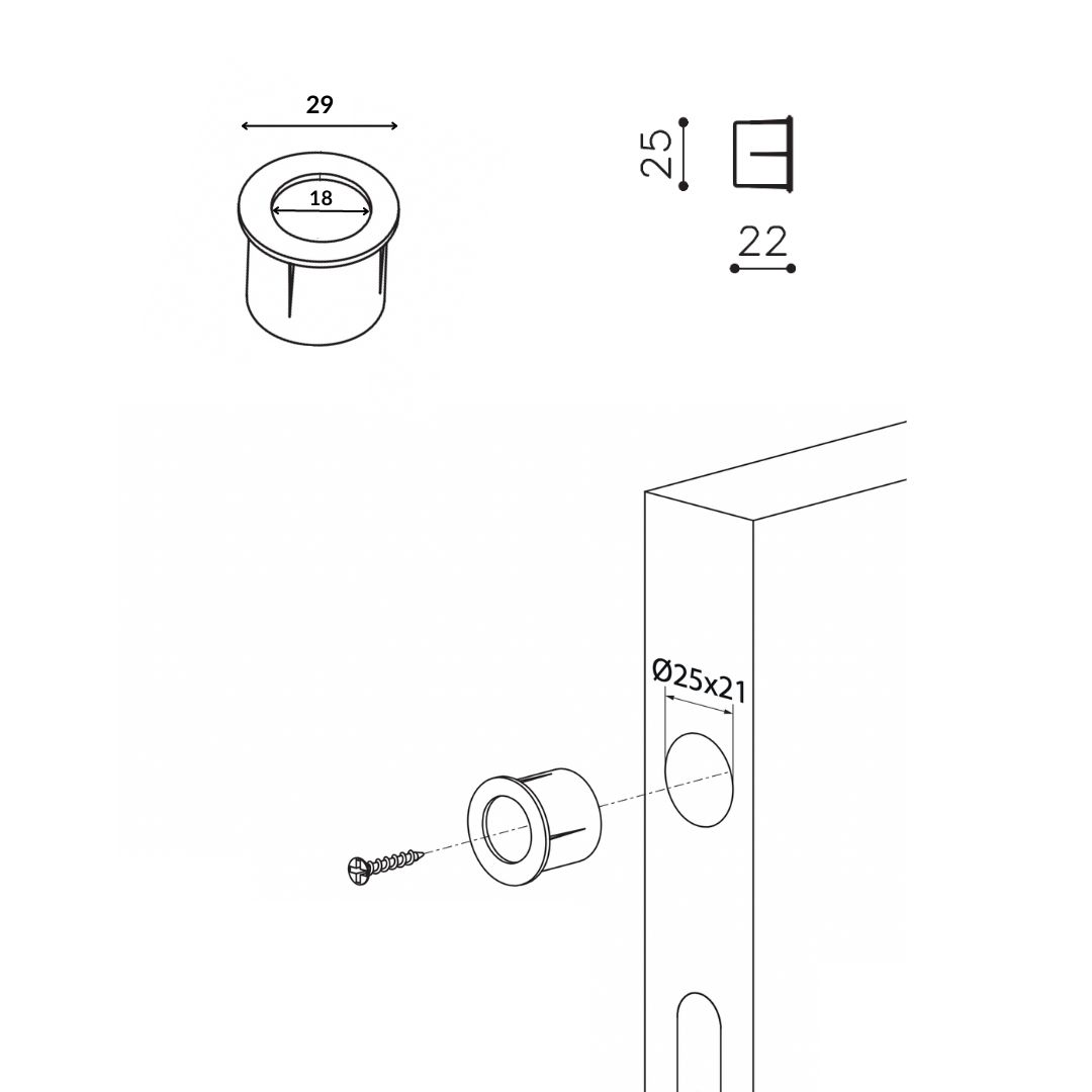 Encastré de tranche rond 25x22