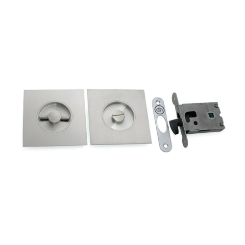 Poignée encastrée carrée Condamnation Inox mat avec serrure Square flush-mounted handle Matte stainless steel with lock