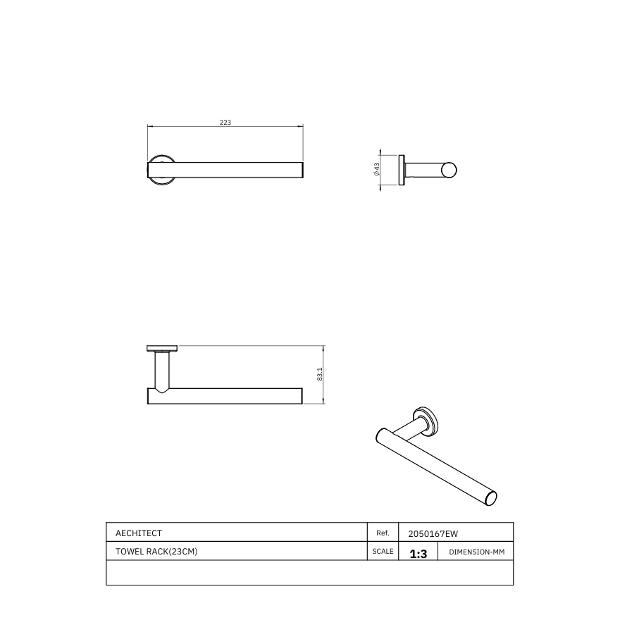 Porte-serviette Erin coudé PM Chrome Brillant