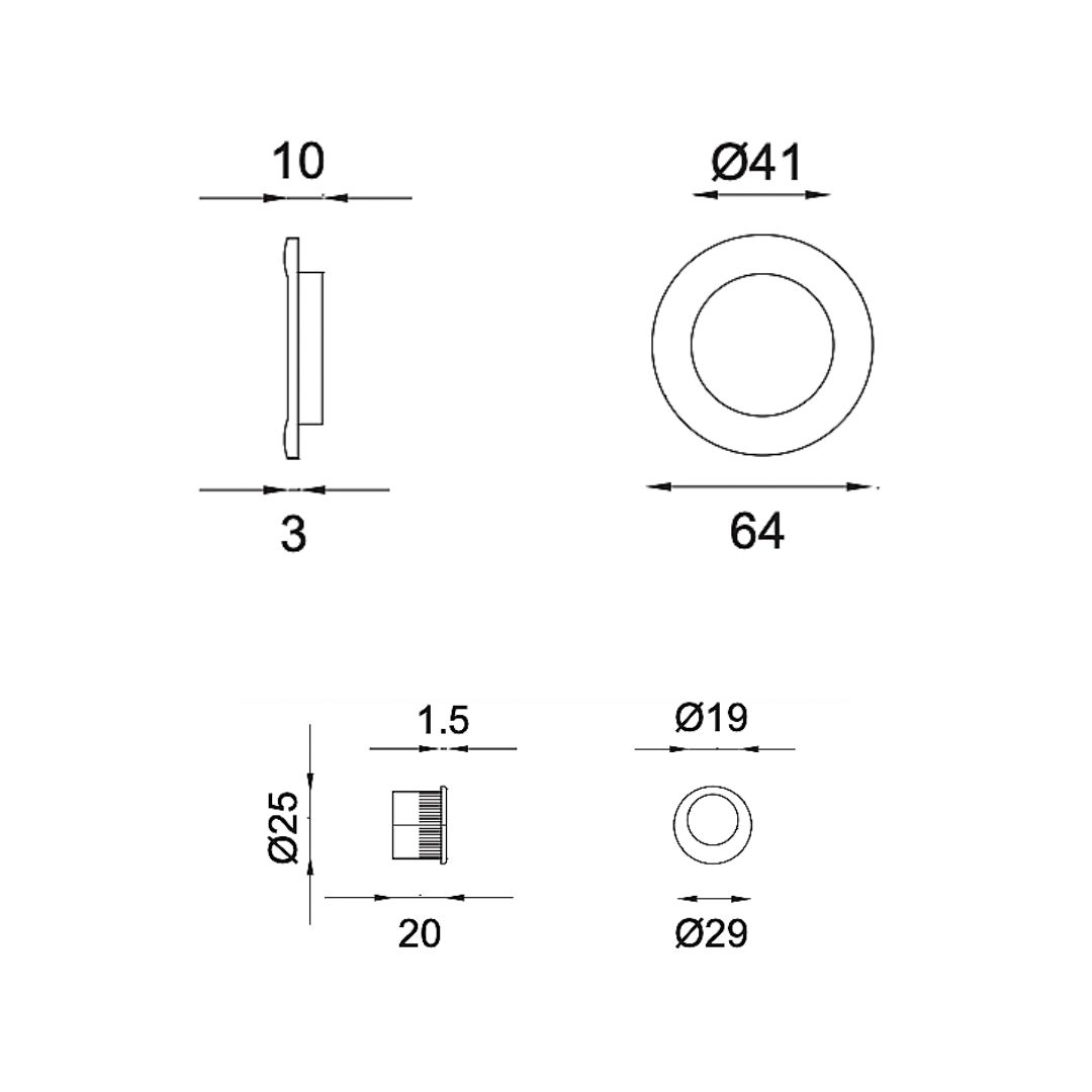 Poignée de porte encastrée ronde Adelfia Ø48