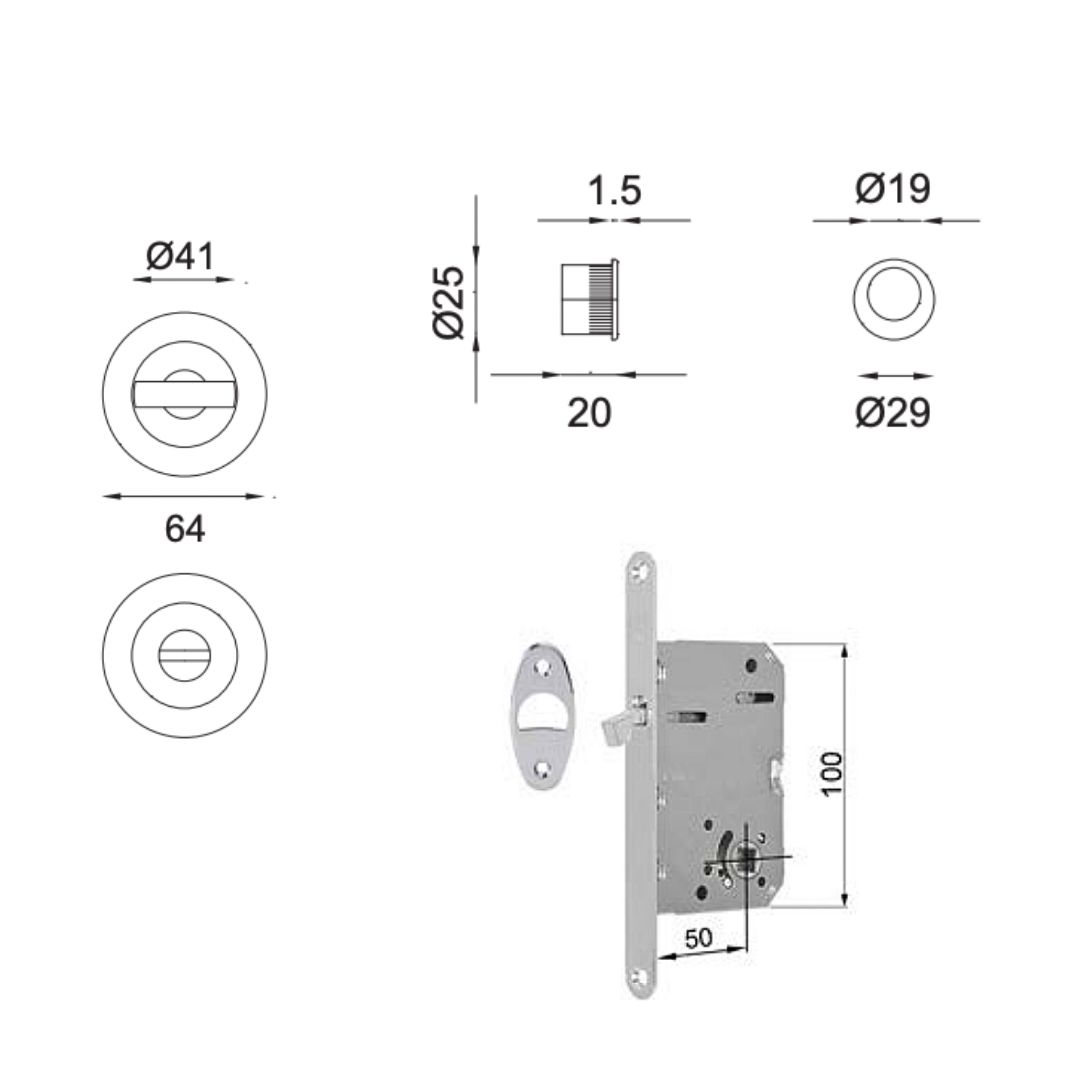 Poignée encastrée Adelfia ronde Condamnation avec Serrure Ø48