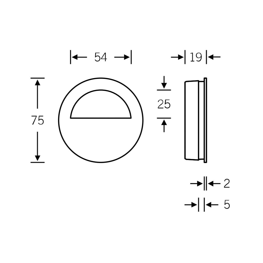 Poignée encastrée Demi-rond Ø75