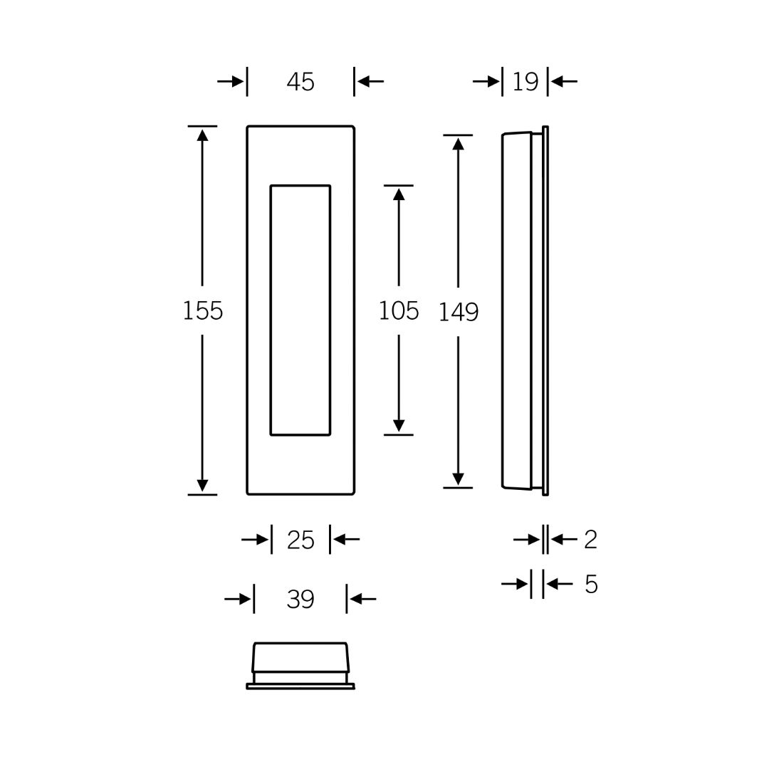 Poignée encastrée rectangulaire 155x45