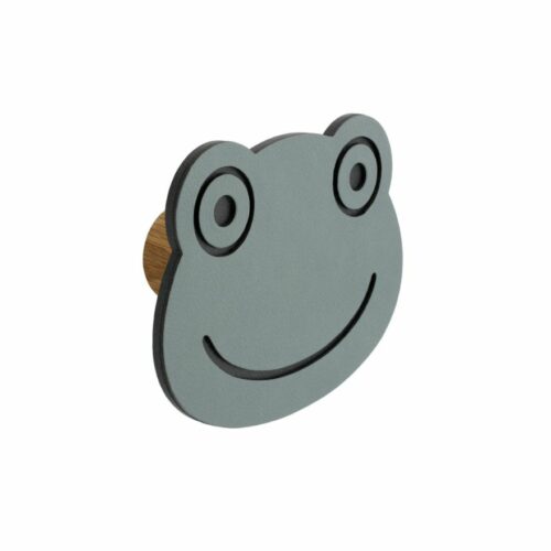 Patère murale Grenouille Vert grisé Porte manteau pour chambre d'enfant en bois et en cuir