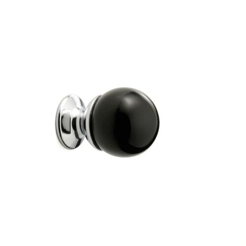 Bouton de meuble Hélios Bille ronde en verre noir et chrome Bouton de meuble Hélios Bille ronde en verre noir et chrome