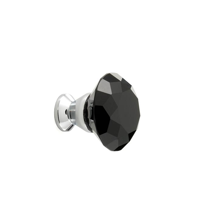 Bouton de meuble Héra Verre taillé Noir facetté et chrome