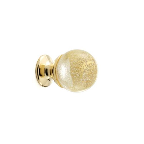 Bouton de meuble Hewan finition Or et Bille ronde en verre avec feuilles d'or Bouton de meuble Hewan finition Or et Bille ronde en verre avec feuilles d'or
