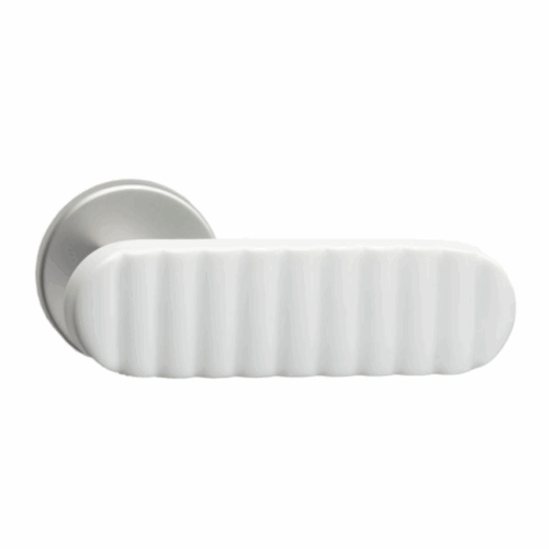 Paire de Poignées de portes Cannelées Porcelaine Blanc