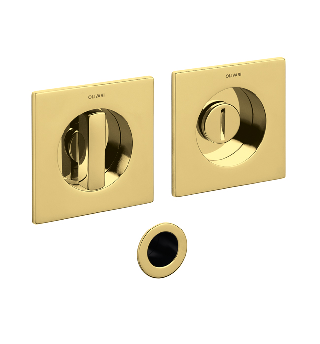 Square flush-mounted handle, glossy gold finish Ø42