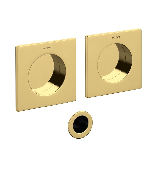 Square flush-mounted glossy gold handle Ø42