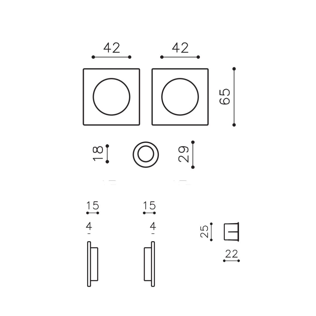 Poignée de porte encastrée Dorothée carrée Ø48 mm