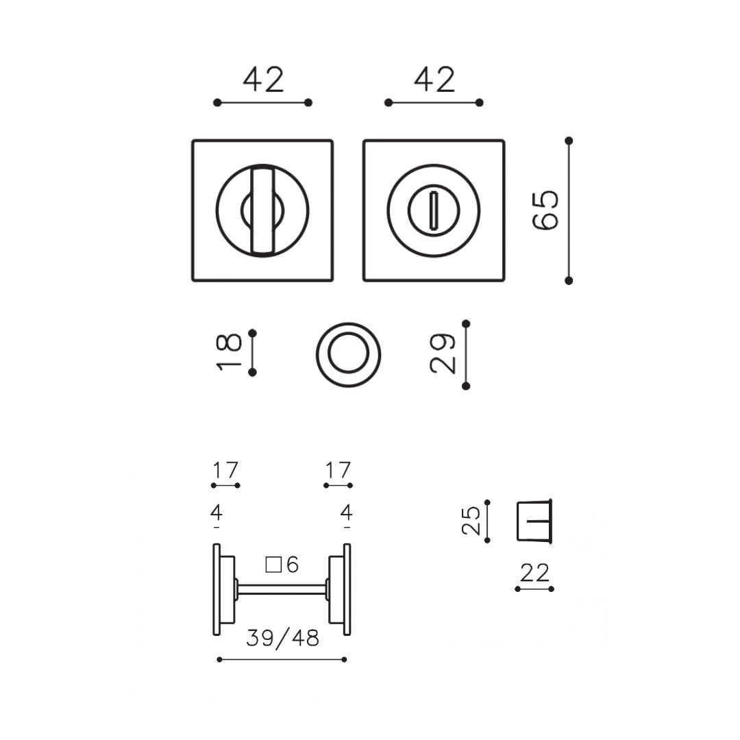 Poignée encastrée de porte Dorothée carrée Condamnation Ø48 mm