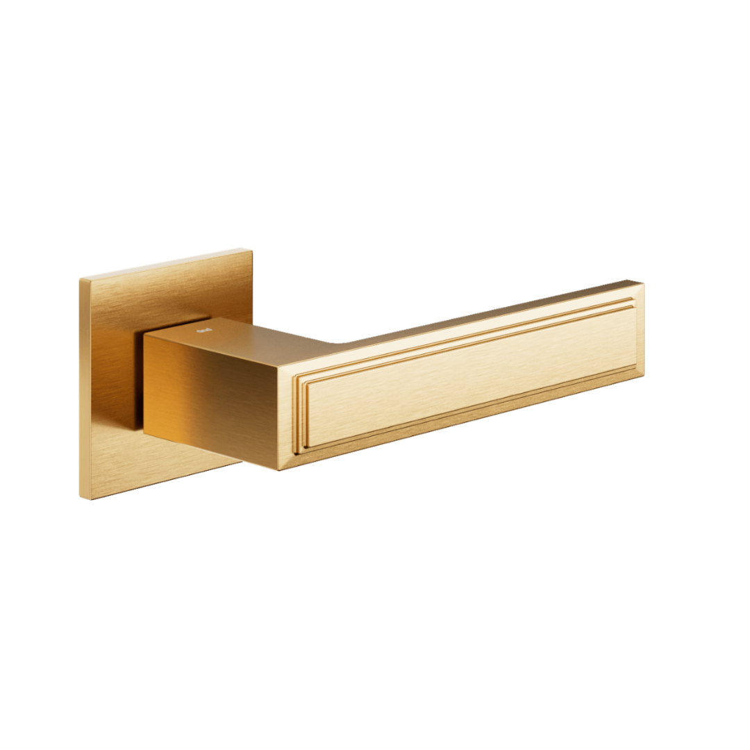 Ginevra matt gold door handle in modern brass design