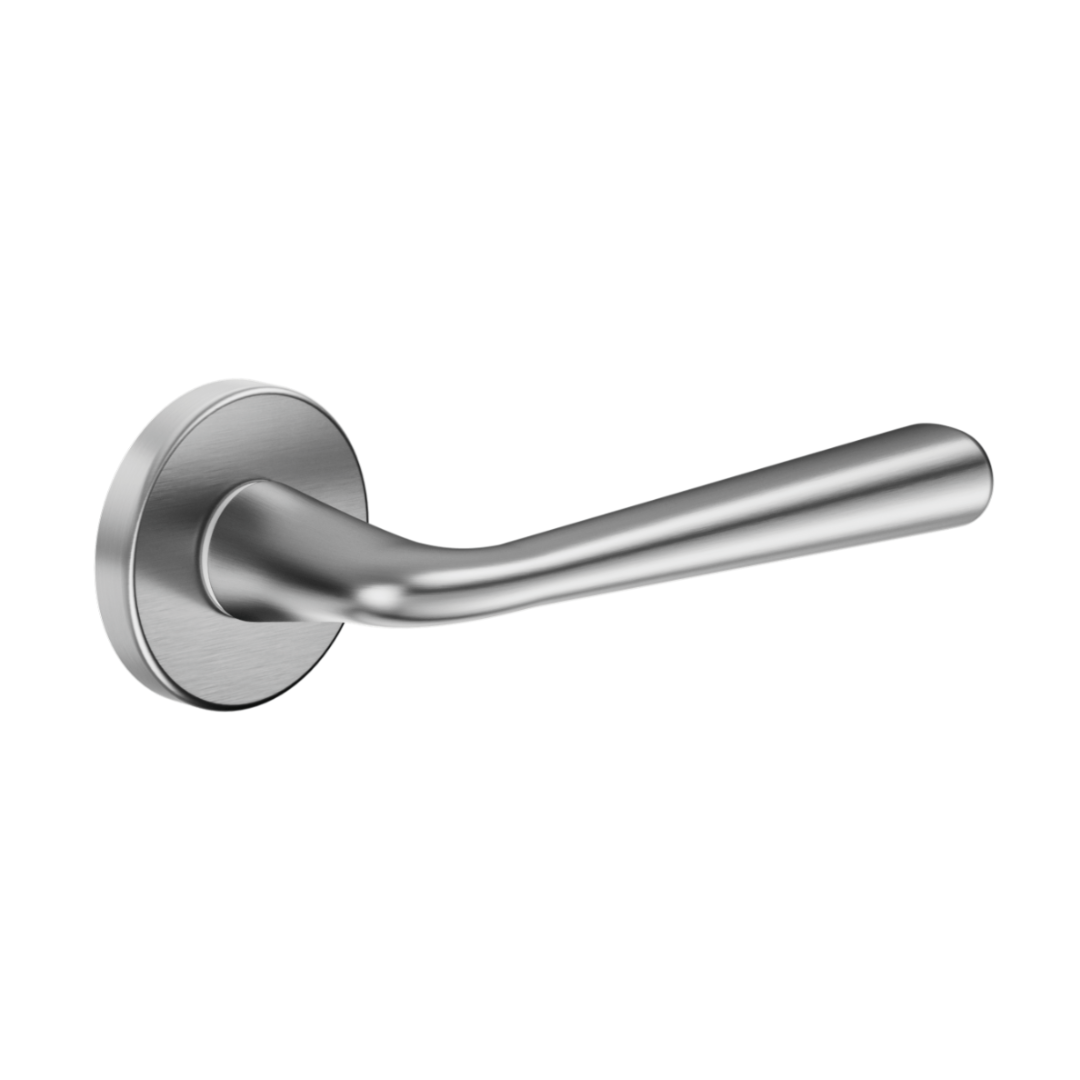 link door handle in zamak with modern, designer matt chrome finish