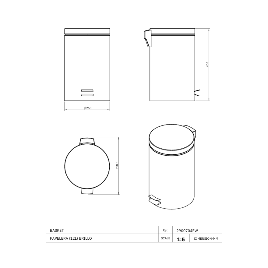 Poubelle Erin Inox brillant 12L