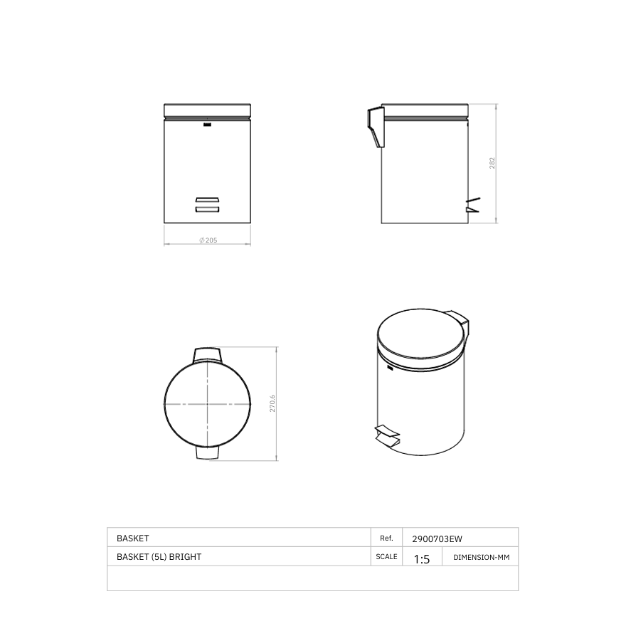 Poubelle Erin Inox brillant 5L