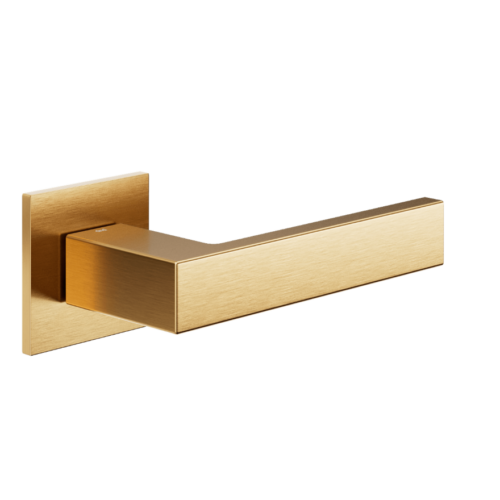 Pair of Andria 02 Door Handles with Square Rosettes in Matte Gold