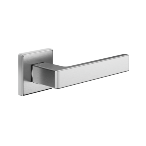 Paire de poignées de porte Bergame Chrome Mat Rosaces carrées Paire de poignées de porte Bergame Chrome Mat Rosaces carrées