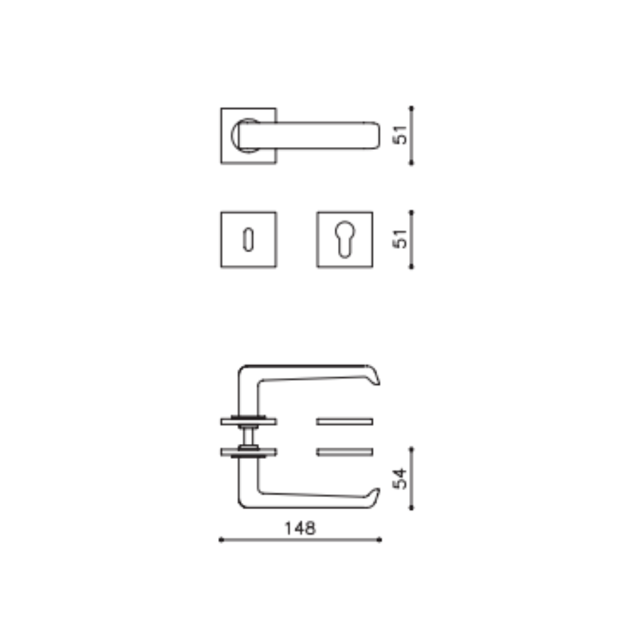 Paire de Poignées de Portes Milan Citterio Carrées