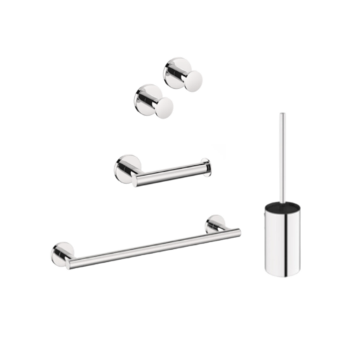 Pack IC AT+ : 2x Patères, 1 Porte-rouleau, 1 Porte-serviette (45cm) et 1 Porte-balayette Pack IC AT+ : 2x Patères, 1 Porte-rouleau, 1 Porte-serviette (45cm) et 1 Porte-balayette