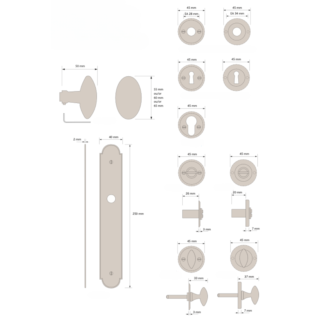 Paire de boutons de porte Olive Joffrey Nickel Mat carré de 7 mm