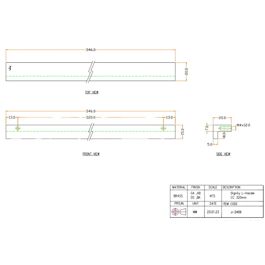 Poignée de meuble Florence Laiton massif