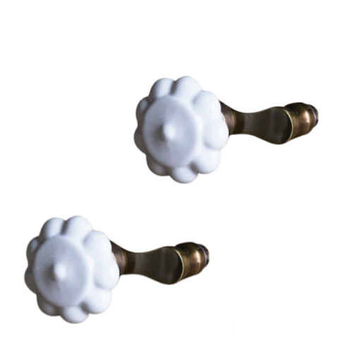 Paire de poignées de portes Manivelle Bordelaise Alix D. Reynis Porcelaine Laiton Pair of Bordelaise Alix D. Reynis Porcelain Door Handles Brass