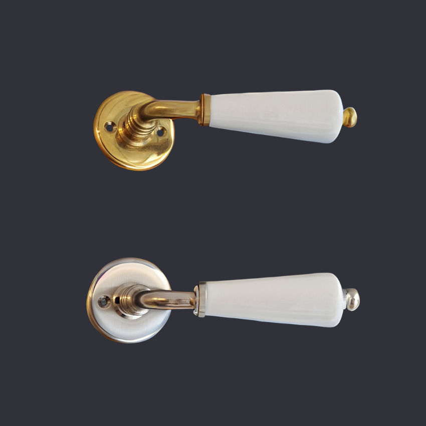 Paire de Poignées de Portes Canon Porcelaine de Limoges Blanche