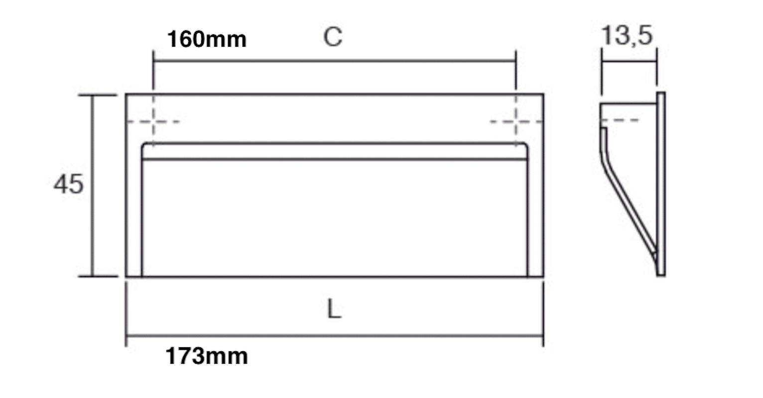 Poignée encastrée rectangle pour porte ou meuble