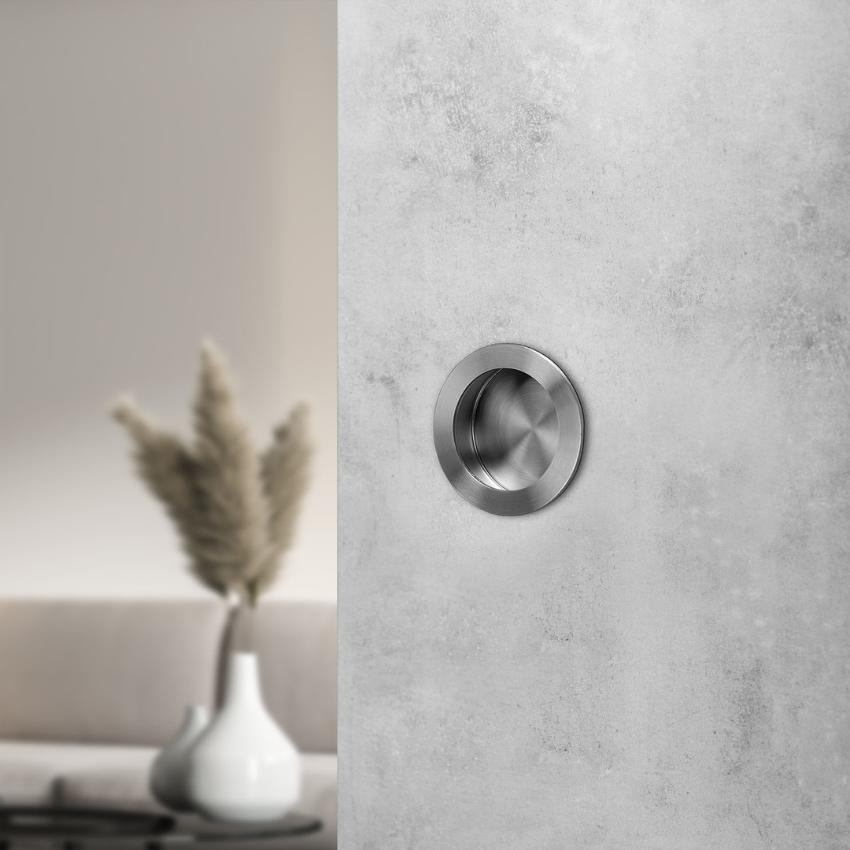 Poignée encastrée de porte ronde Clément Inox mat