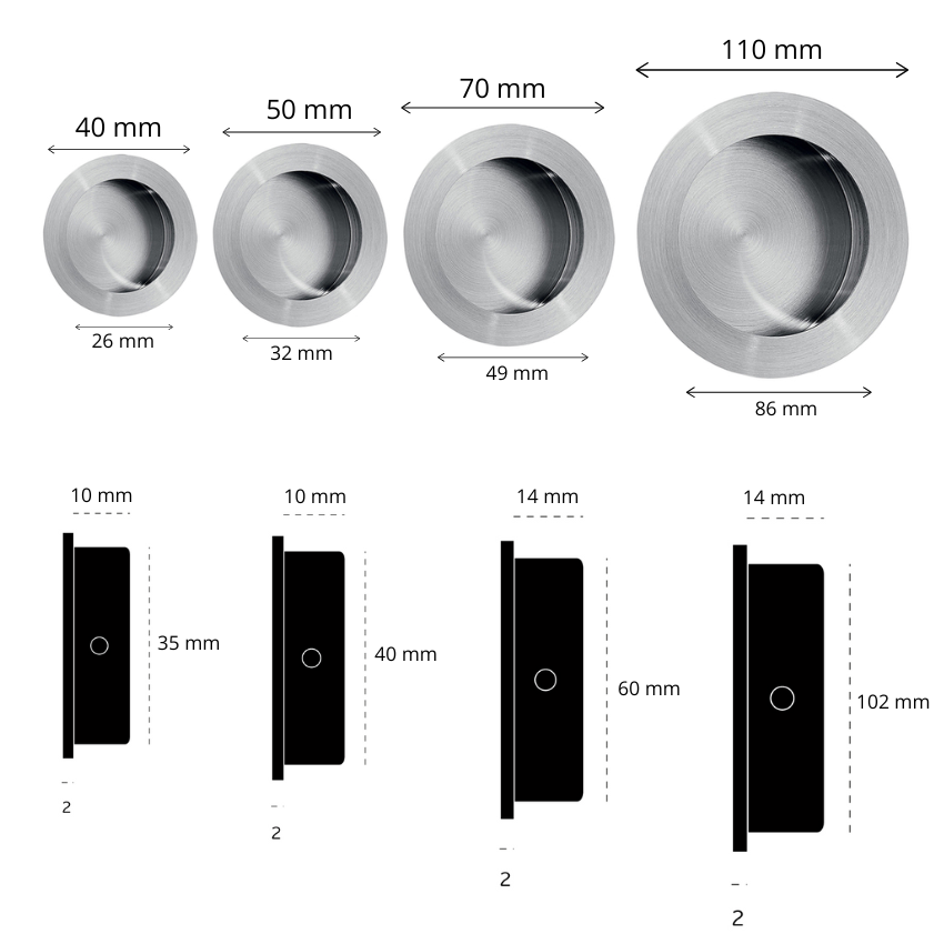 Poignée encastrée de porte ronde Clément Inox mat