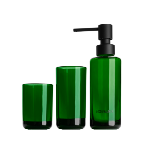 Ensemble 3 pièces Distributeur de savon Verre 3-piece set Soap dispenser Glass