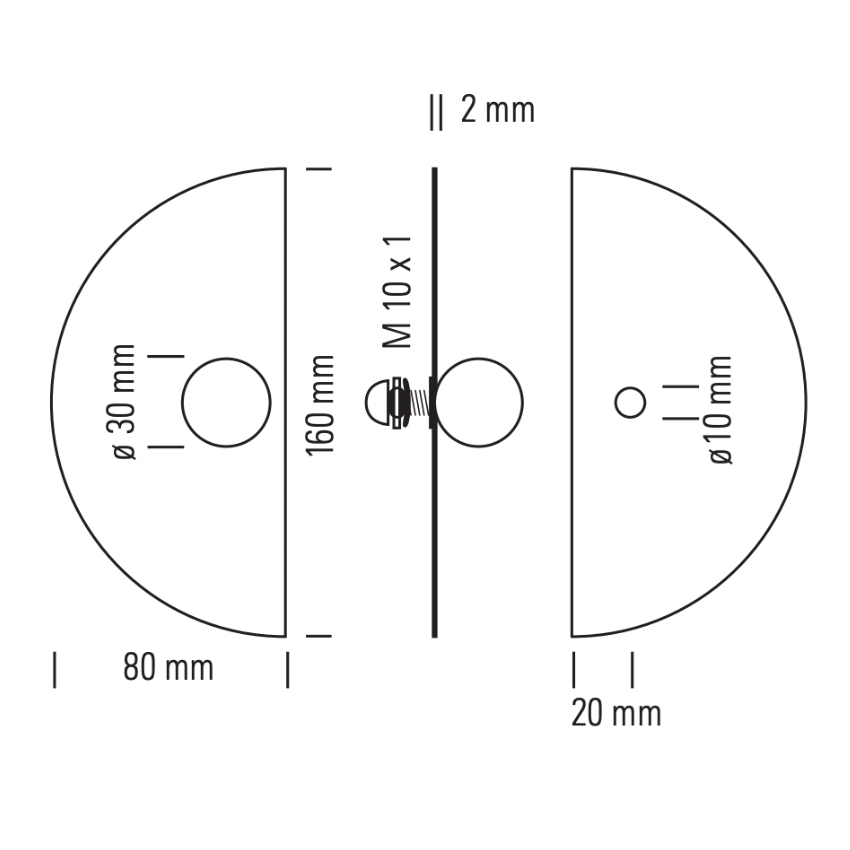 Bouton de meuble Bau Boule sur plaque Demi-lune