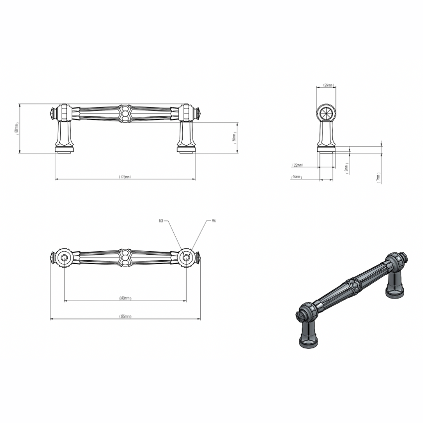 Poignée de meuble Chardon laiton - Noir carbone, Taille unique