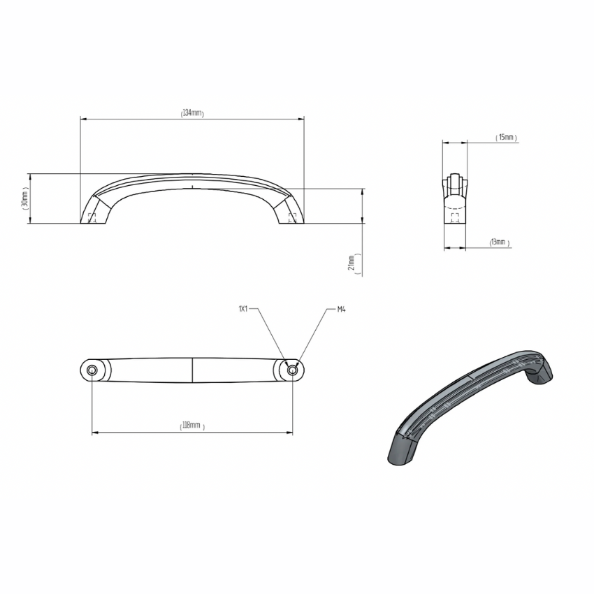 Poignée de meuble Ranelagh Laiton - Noir carbone, Petit modèle