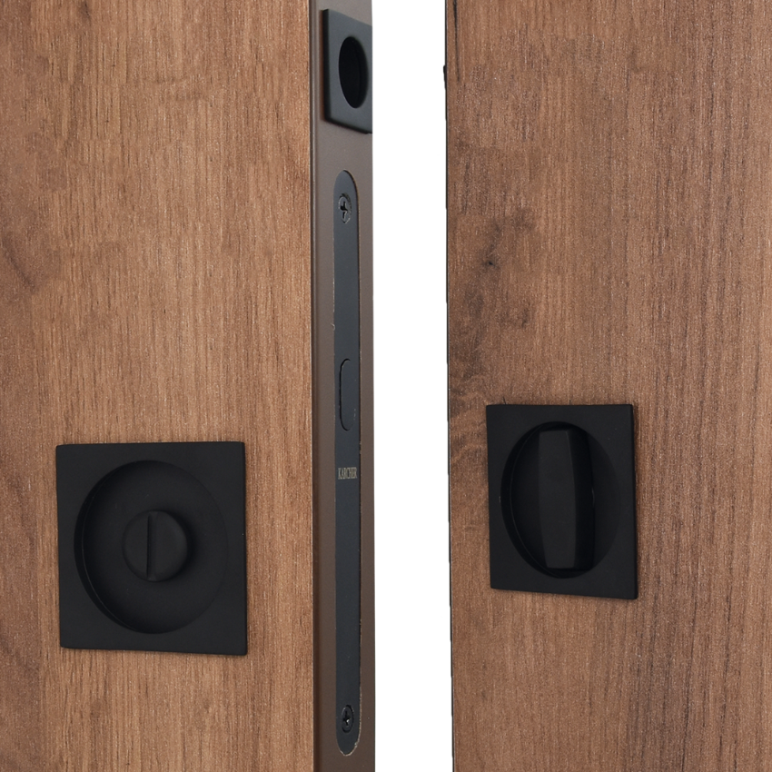 Poignée encastrée carrée à Condamnation Inox Noir avec Serrure