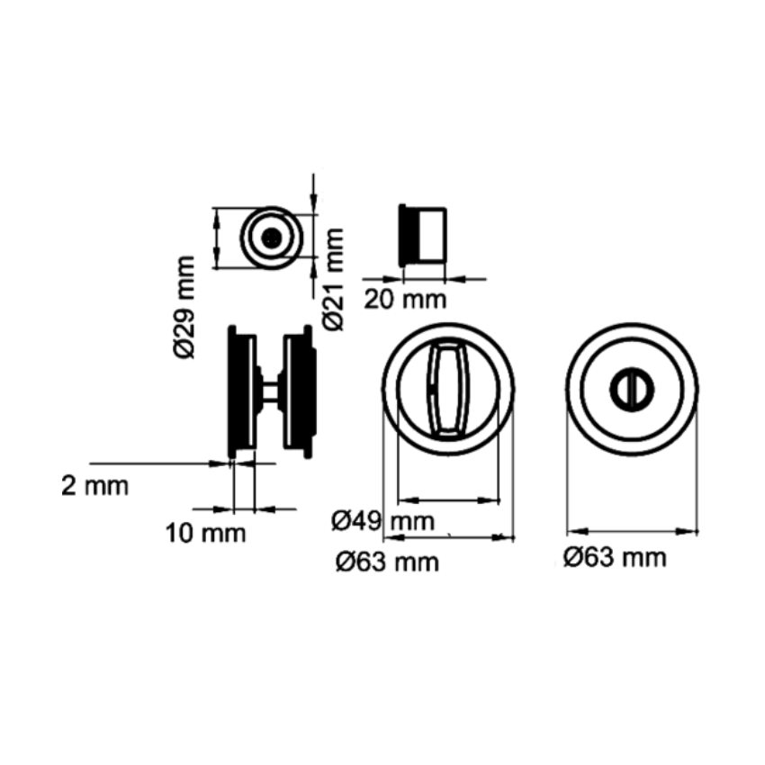 Poignée encastrée ronde à Condamnation Inox Noir avec Serrure