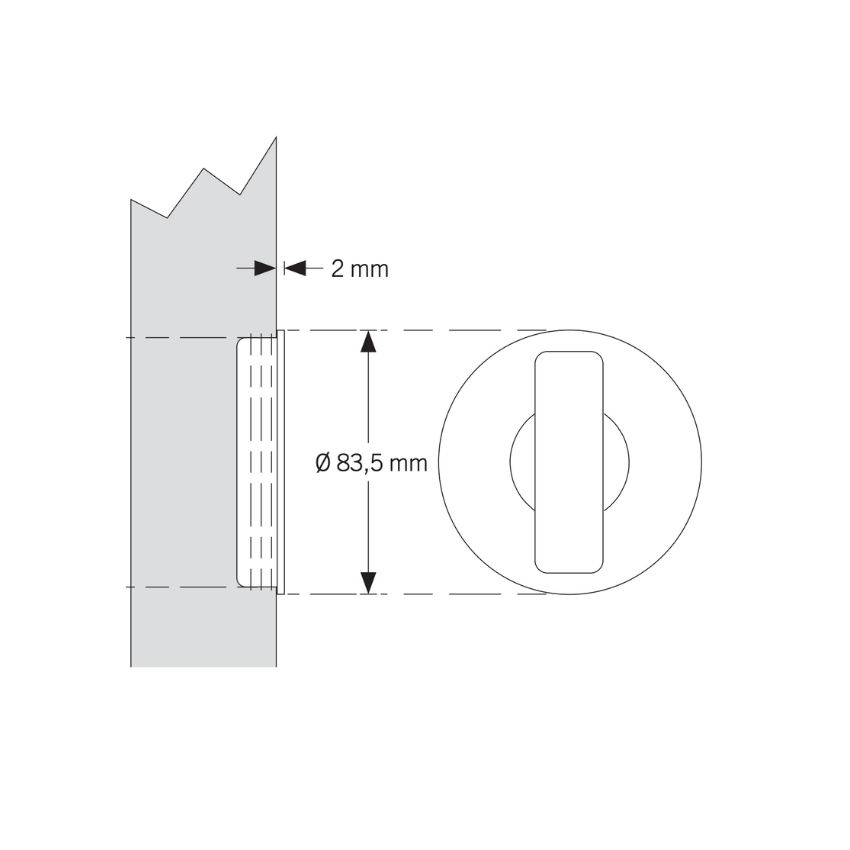 Poignée encastrée ronde Méline fixe pour porte coulissante