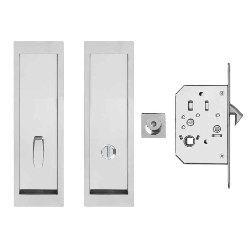 Poignée encastrée Porte Coulissante Rectangulaire à Condamnation Inox avec Serrure