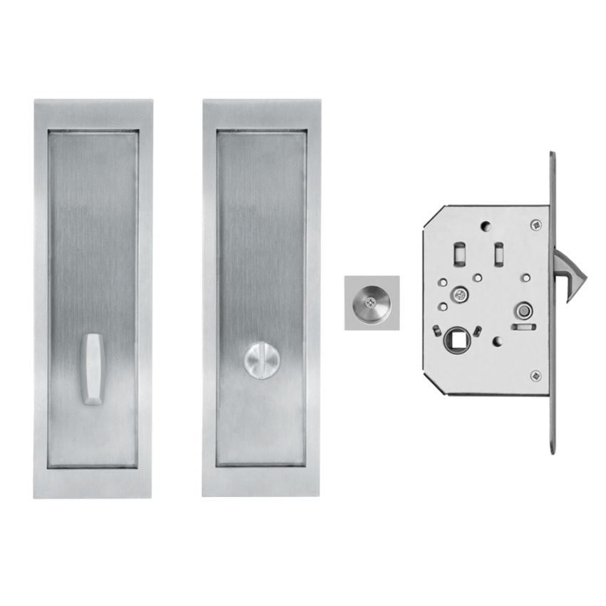 Poignée encastrée Porte Coulissante Rectangulaire à Condamnation Inox avec Serrure