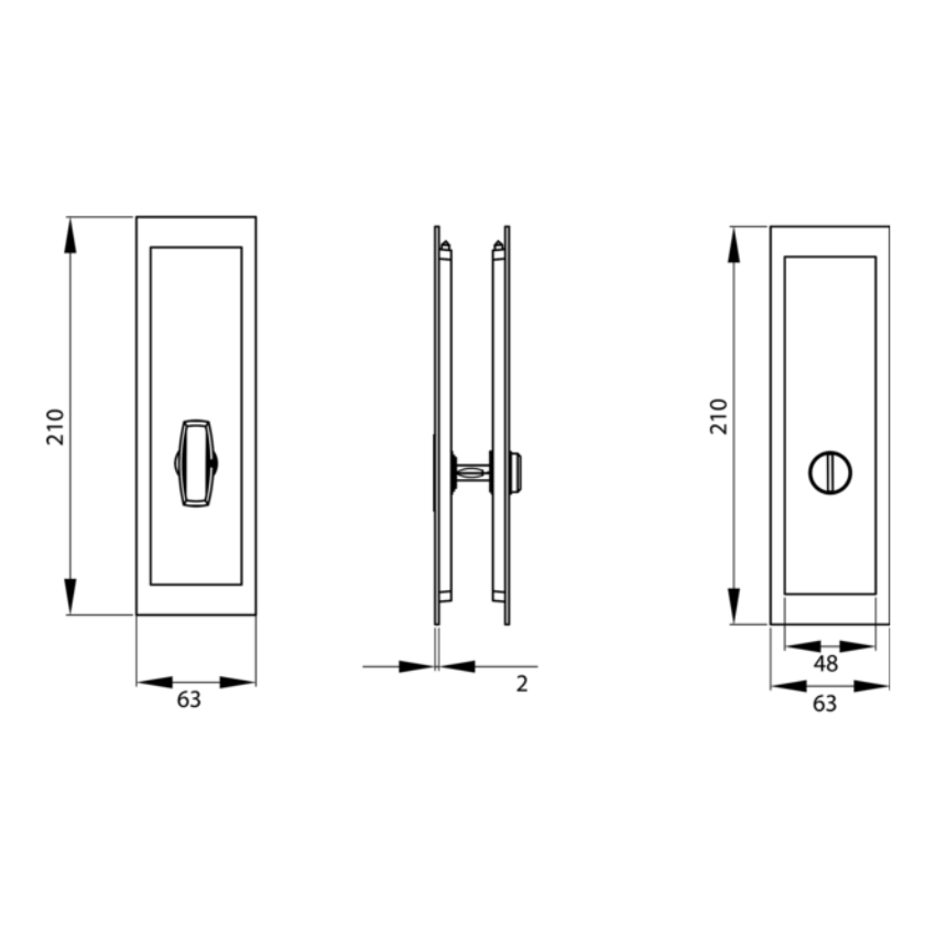 Poignée encastrée Porte Coulissante Rectangulaire à Condamnation Inox avec Serrure