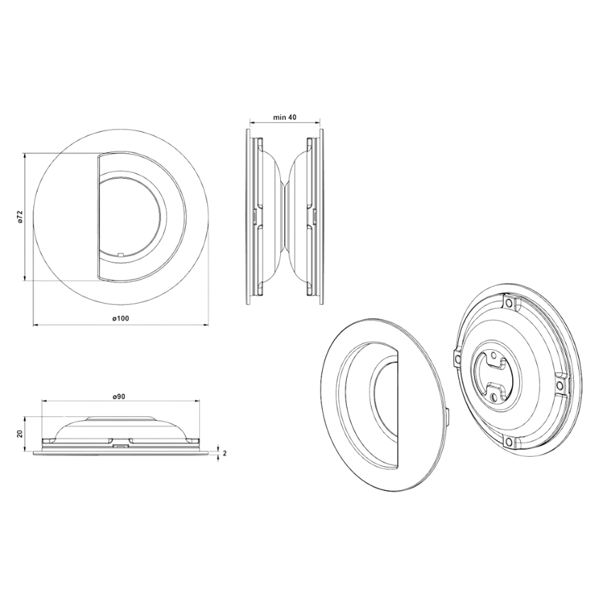Paire de Poignées de portes encastrées Rondes Fermeture magnétique